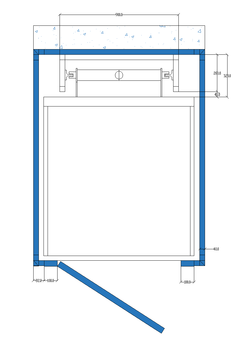 Safelylift home elevator square shaft technical drawing with light structure and supporting wall dimensions